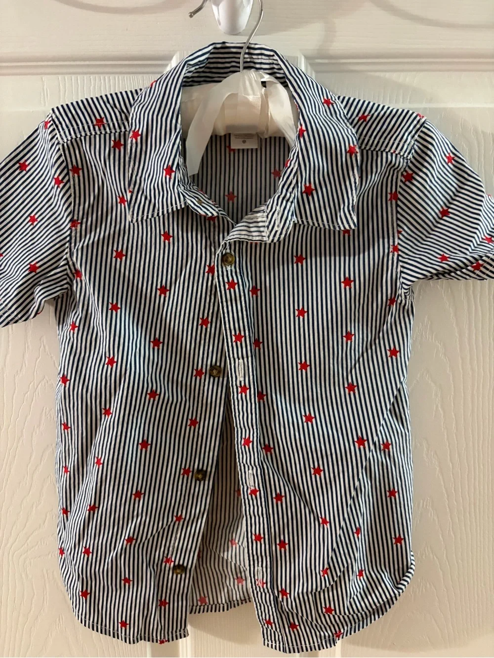 Carter's Navy & White Stripe Button-Down Shirt with Red Stars